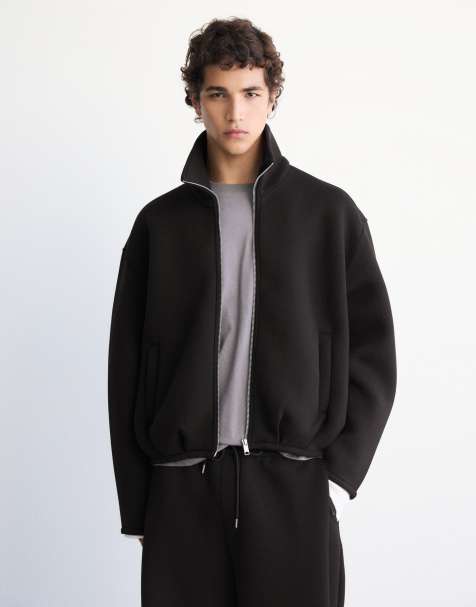 Pull&Bear jacka med neoprenliknande effekt och dragkedja i svart - view 1