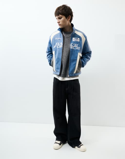 Pull&Bear Jacke in Blau in Lederoptik, 4 von 7