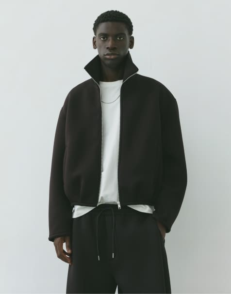 Pull&Bear Jacke in Braun mit Neoprenoptik und Reißverschluss - view 1