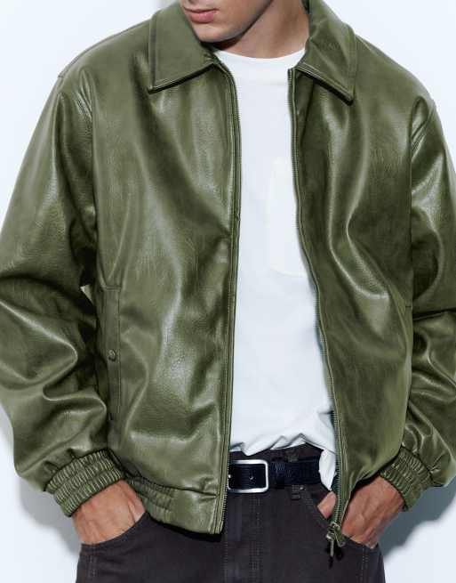 Pull&Bear Jacke in Flaschengrün in Lederoptik, 3 von 7