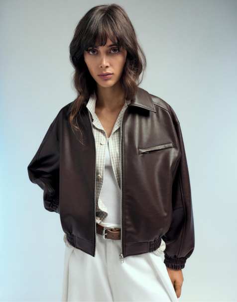 Pull&Bear Jacke in Lederoptik in Braun - view 1