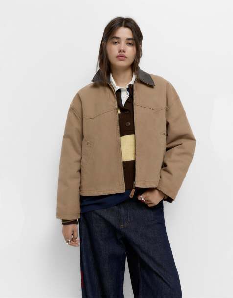 Pull&Bear – Jacke in Ocker mit kombiniertem Kragen und Nähten - view 1