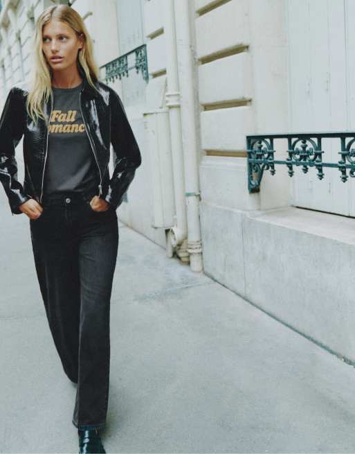 Pull&Bear Jacke in Schwarz mit Kroko- und Lederoptik, 4 von 7