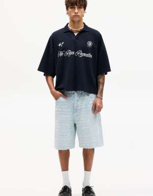 Pull&Bear jacquard denim bermuda shorts in pale blue - view 1