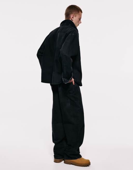Pull&Bear Jacquard denim overshirt in faded black, 2 of 6