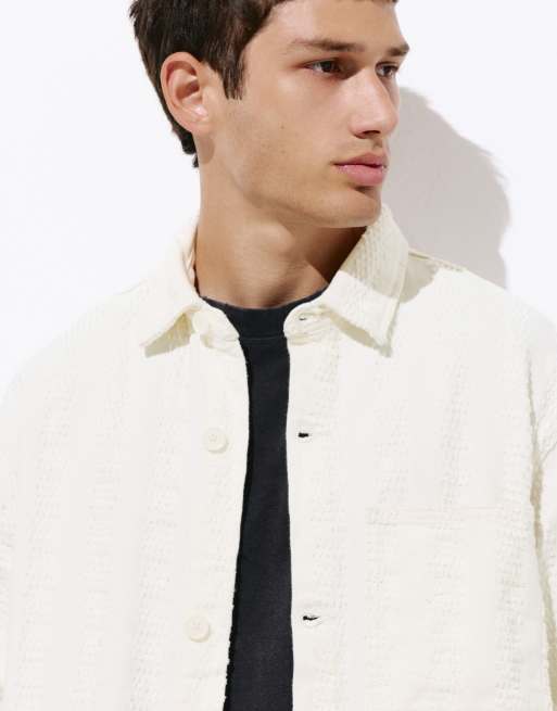 Pull&Bear Jacquard shirt in beige, 3 of 4