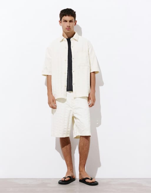 Pull&Bear Jacquard shirt in beige, 4 of 4