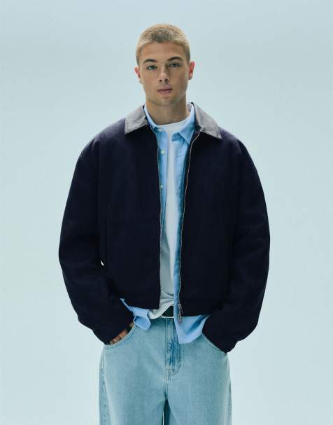Pull&Bear jakke i navy i blandet imiteret ruskind - view 1