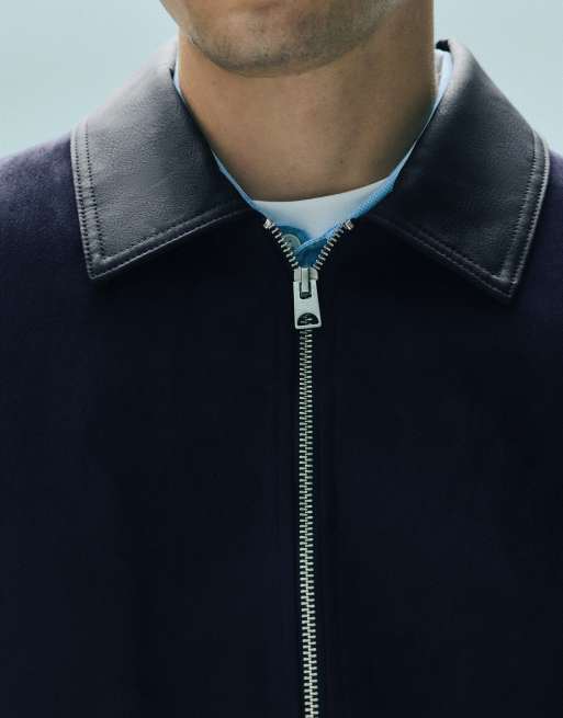 Pull&Bear jakke i navy i blandet imiteret ruskind, 3 af 6