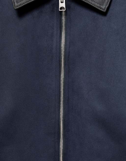 Pull&Bear jakke i navy i blandet imiteret ruskind, 6 af 6