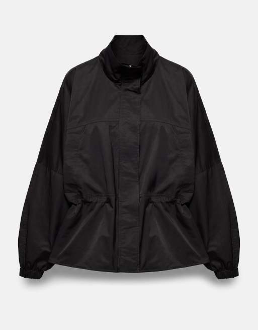 Pull&Bear jakke med løbesnor i taljen i sort, 5 af 7