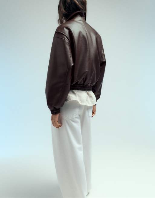 Pull&Bear jakke med læderlook i brun, 4 af 7