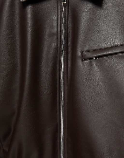Pull&Bear jakke med læderlook i brun, 6 af 7