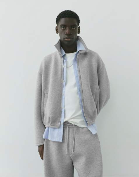 Pull&Bear jakke med neoprenlook og lynlås i gråmeleret - view 1