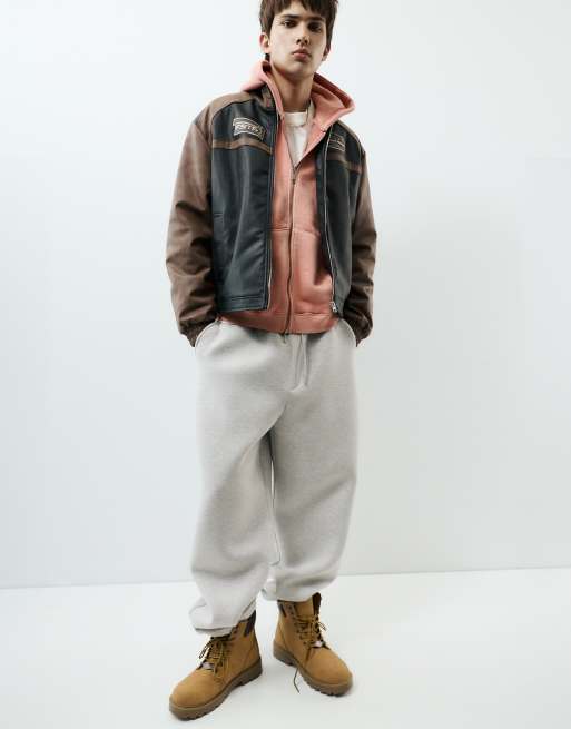 Pull&Bear jakke med paneler i læderlook i brun, 4 af 7