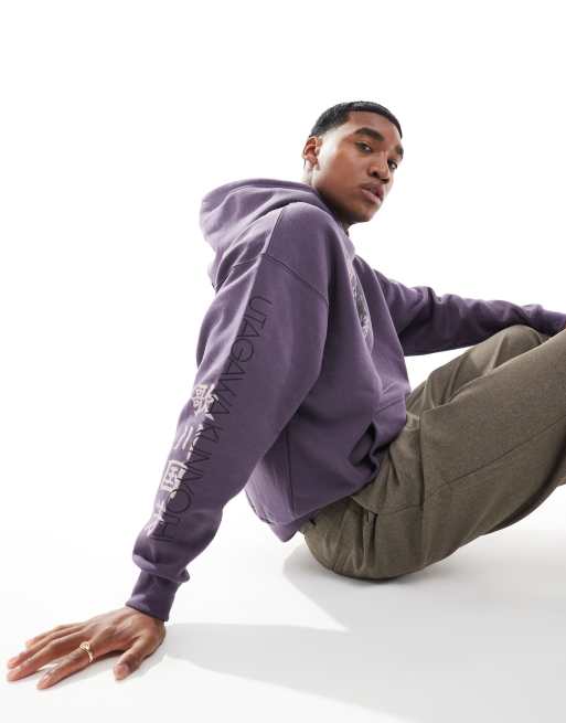 Pull&Bear Japanese printed hoodie in purple | ASOS