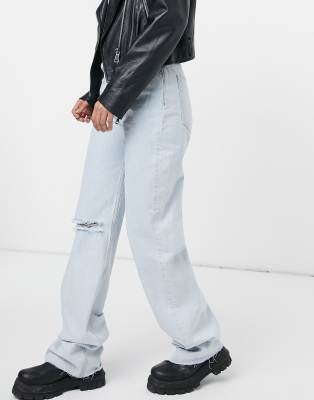 Pull\u0026Bear - Jaren 90 jeans met wijde pijpen en scheuren in lichtblauw | ASOS