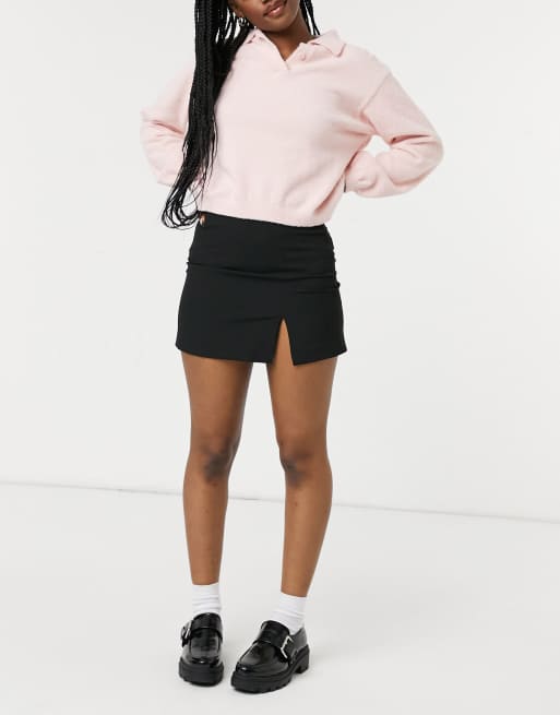 Pull Bear Jaren 90 minirok met split in zwart ASOS