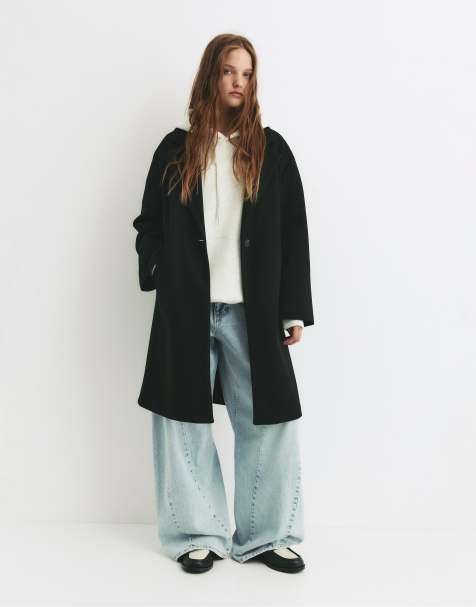 Pull&Bear - Jas met vilttextuur en knoop in zwart - view 1