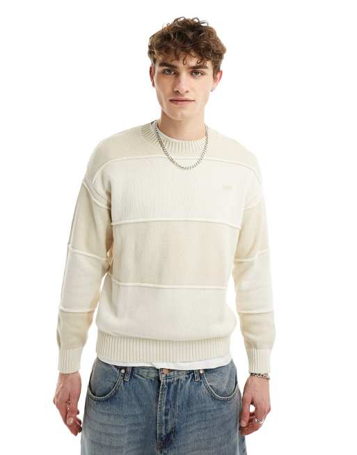 Pull&Bear – Jasnobeżowy dzianinowy sweter z wypustkami