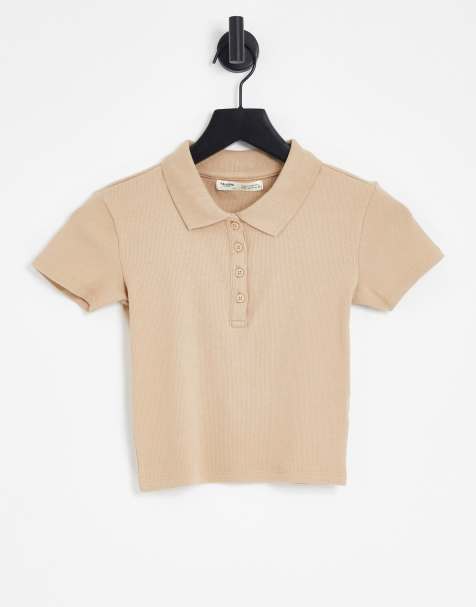 Pull&Bear – Jasnobeżowy krótki T-shirt z kołnierzykiem polo - view 1