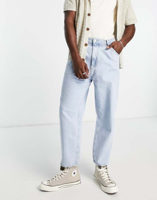 Pull&Bear – Jasnoniebieskie dopasowane jeansy z balonowymi nogawkami