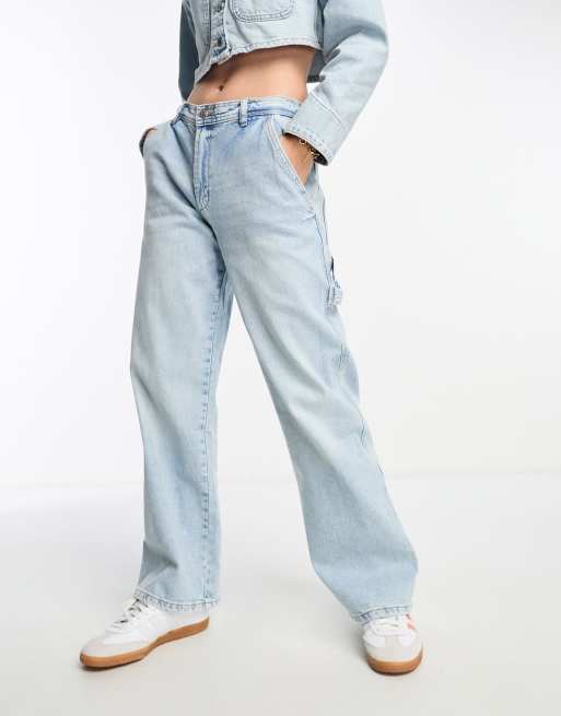 Pull&Bear – Jasnoniebieskie jeansy typu carpenter z szerokimi nogawkami, część zestawu