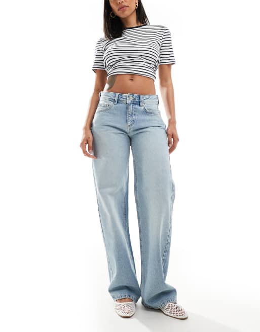Pull&Bear – Jasnoniebieskie jeansy z prostymi nogawkami i niskim stanem