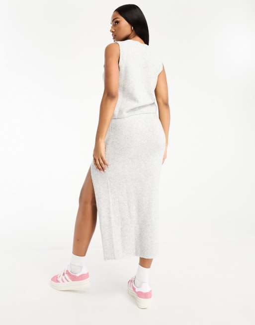 Pull&Bear – Jasnoszara miękka spódnica maxi z rozcięciem, część zestawu, 2 z 4