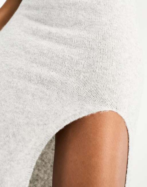 Pull&Bear – Jasnoszara miękka spódnica maxi z rozcięciem, część zestawu, 4 z 4