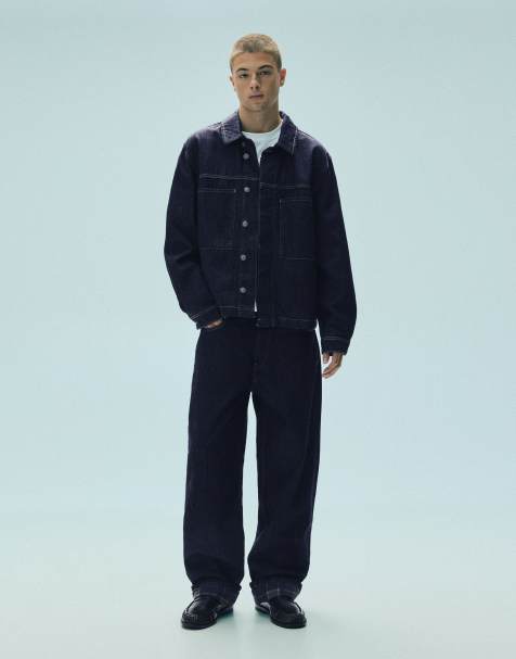 Pull&Bear jean à carreaux avec revers bleu marine - view 1