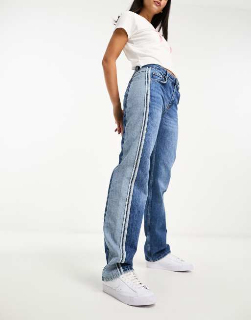 Pull&Bear - Jean ample à coutures surteintes - Bleu délavé