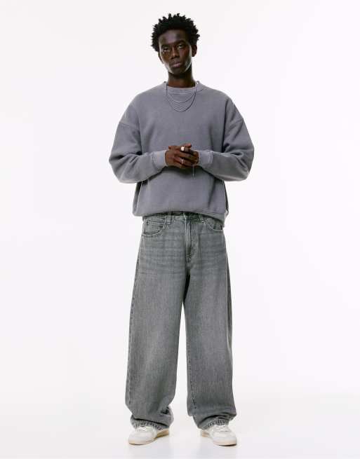 Pull&Bear - Jean ample - Gris foncé
