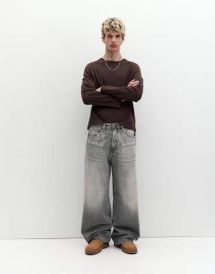 Pull & Bear - Jean ample - Gris foncé