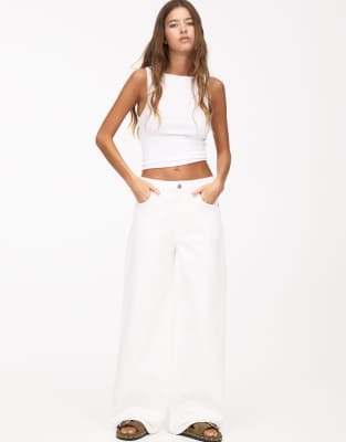Pull&Bear - Jean baggy à taille mi-haute - Blanc