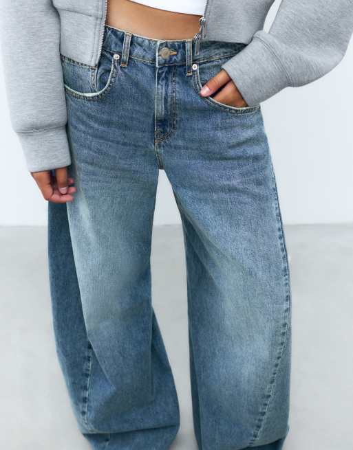 Pull&Bear jean baggy ballon à coutures bleu foncé, 3 de 7