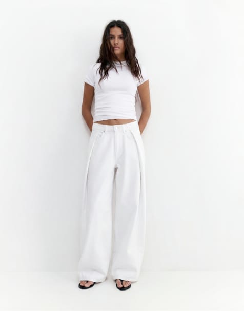 Pull&Bear - Jean baggy coupe ballon à pinces - Blanc - view 1