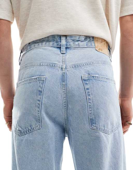 Pull&Bear - Jean baggy déchiré - Bleu moyen, 4 de 5