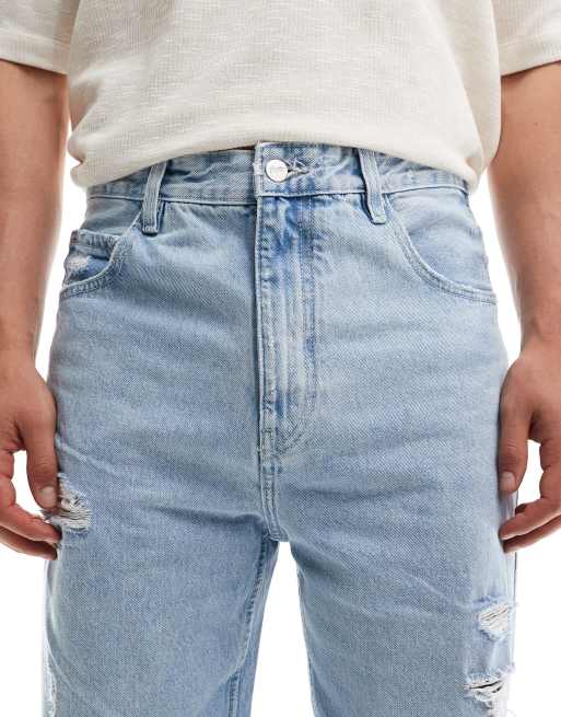 Pull&Bear - Jean baggy déchiré - Bleu moyen, 5 de 5