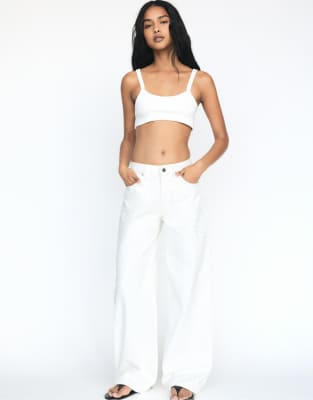 Pull&Bear - Jean baggy droit à strass - Blanc - view 1