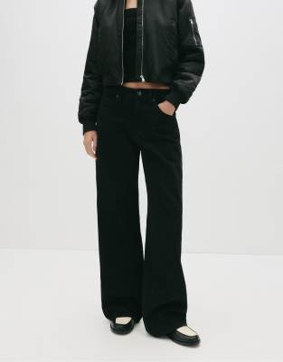 Pull & Bear - Jean baggy droit à strass - Noir