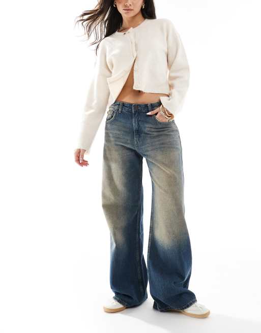 Pull&Bear - Jean baggy large oversize - Bleu sali délavé