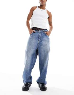 Pull&Bear super baggy fit jeans in blue - ASOS Price Checker