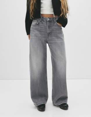 Pull & Bear - Jean baggy taille mi-haute - Gris