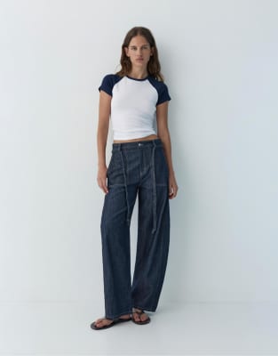 Pull & Bear - Jean ballon à cordon de serrage - Bleu marine 14