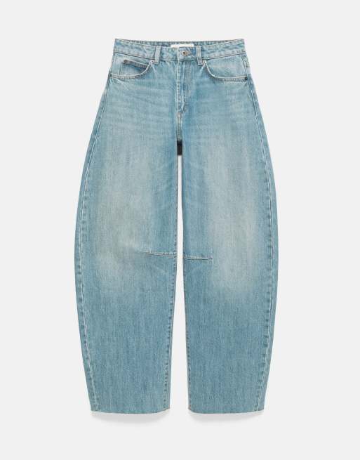 Pull&Bear jean ballon taille mi-haute bleu-vert, 6 de 7