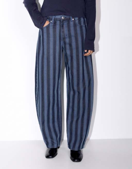 Pull&Bear jean barrel à rayures bleu foncé, 2 de 7
