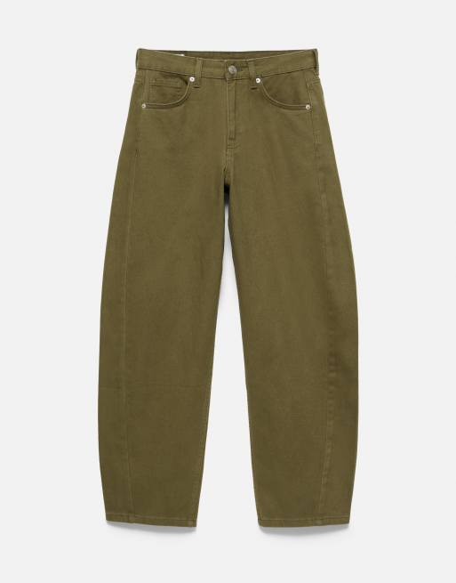 Pull&Bear jean barrel taille basse en kaki, 6 de 7
