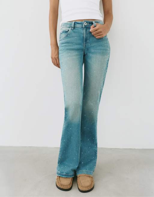 Pull&Bear jean bootcut à strass bleu-vert, 2 de 7