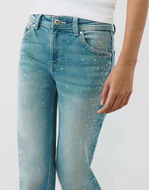 Pull&Bear jean bootcut à strass bleu-vert, 3 de 7